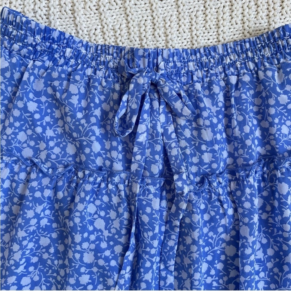 SIENNA SKY Floral Mini Skirt Ruffle Layered | Blue & White | Size: S | women - Picture 3 of 6